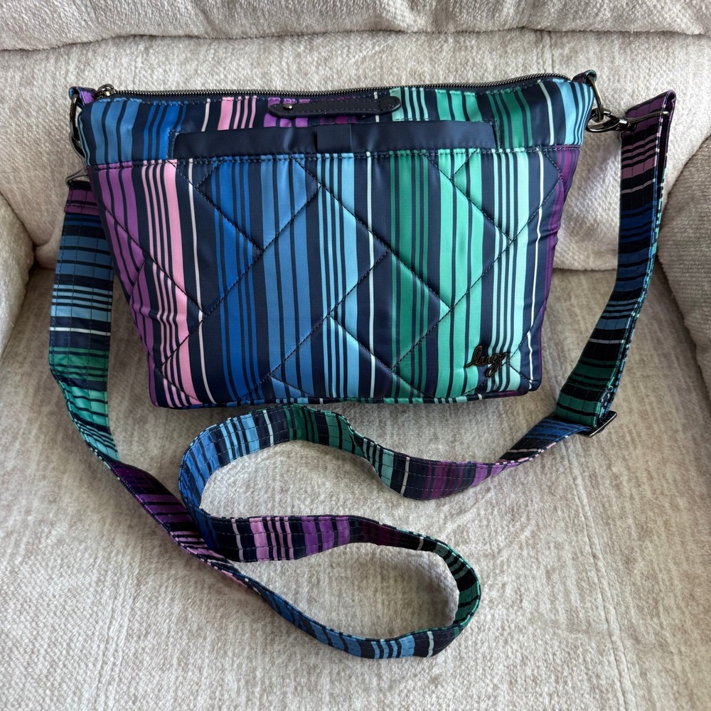 Lug Flare Crossbody Bag Multi Color Striped Quilted Shoulder Bag Travel Purse